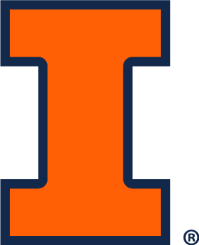 University of Illinois logo, large letter I in orange and blue