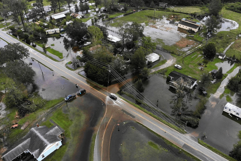 Aerial phot of flooded neighborhood streets